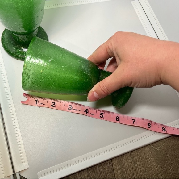 Vintage Green Herati Afghanistan Hand Blown Glass 3 Piece Dinnerware Rare - Picture 8 of 9